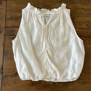 Sleeveless white linen blouse by AYR